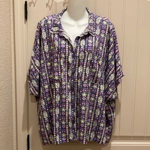 Lularoe Womens Size 2XL Amy Purple Colorful Floral Button Up Collared Blouse Top